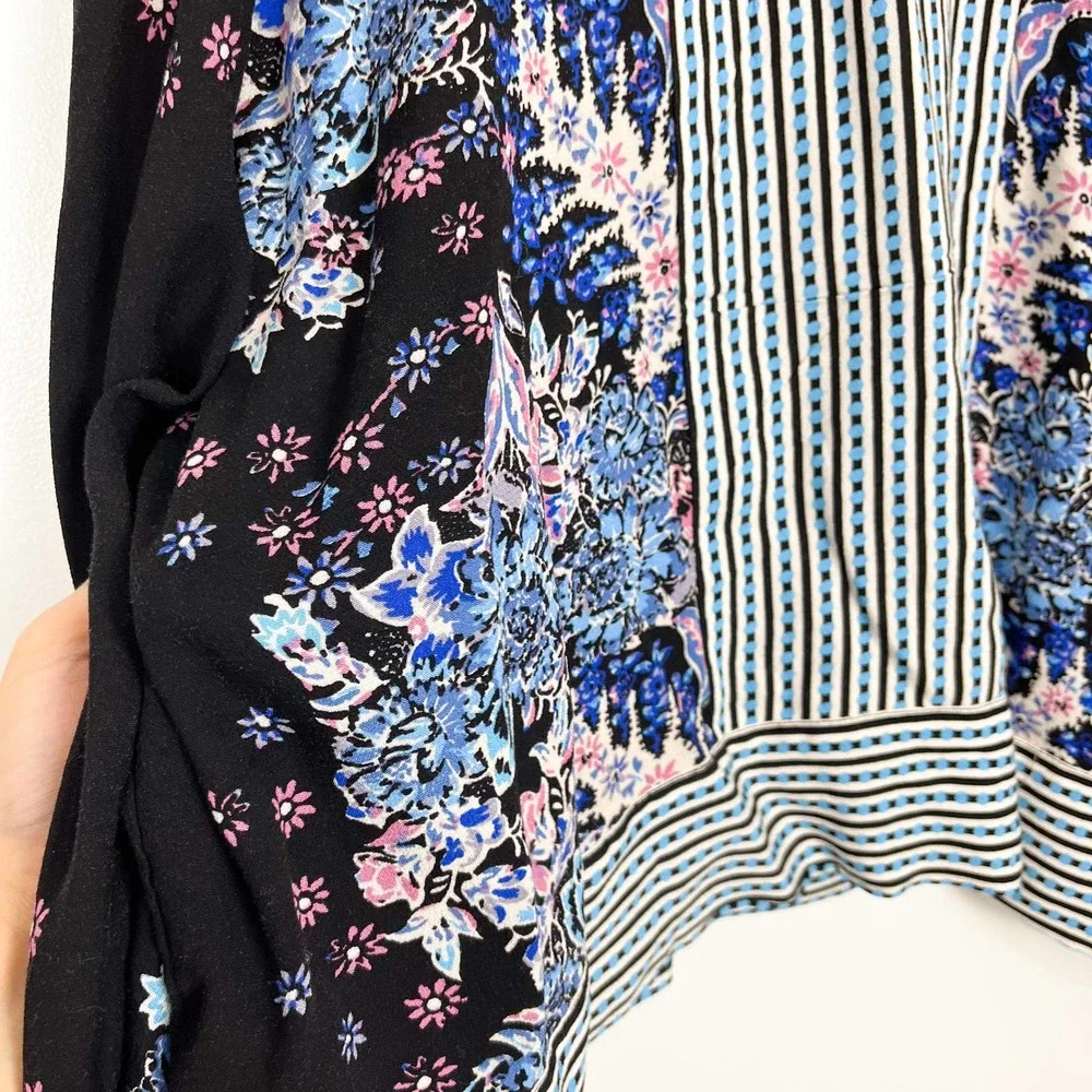 Free People Blue, Black, Purple Floral Stripe Mix N Match Blouse Top Size Medium - Picture 7 of 12